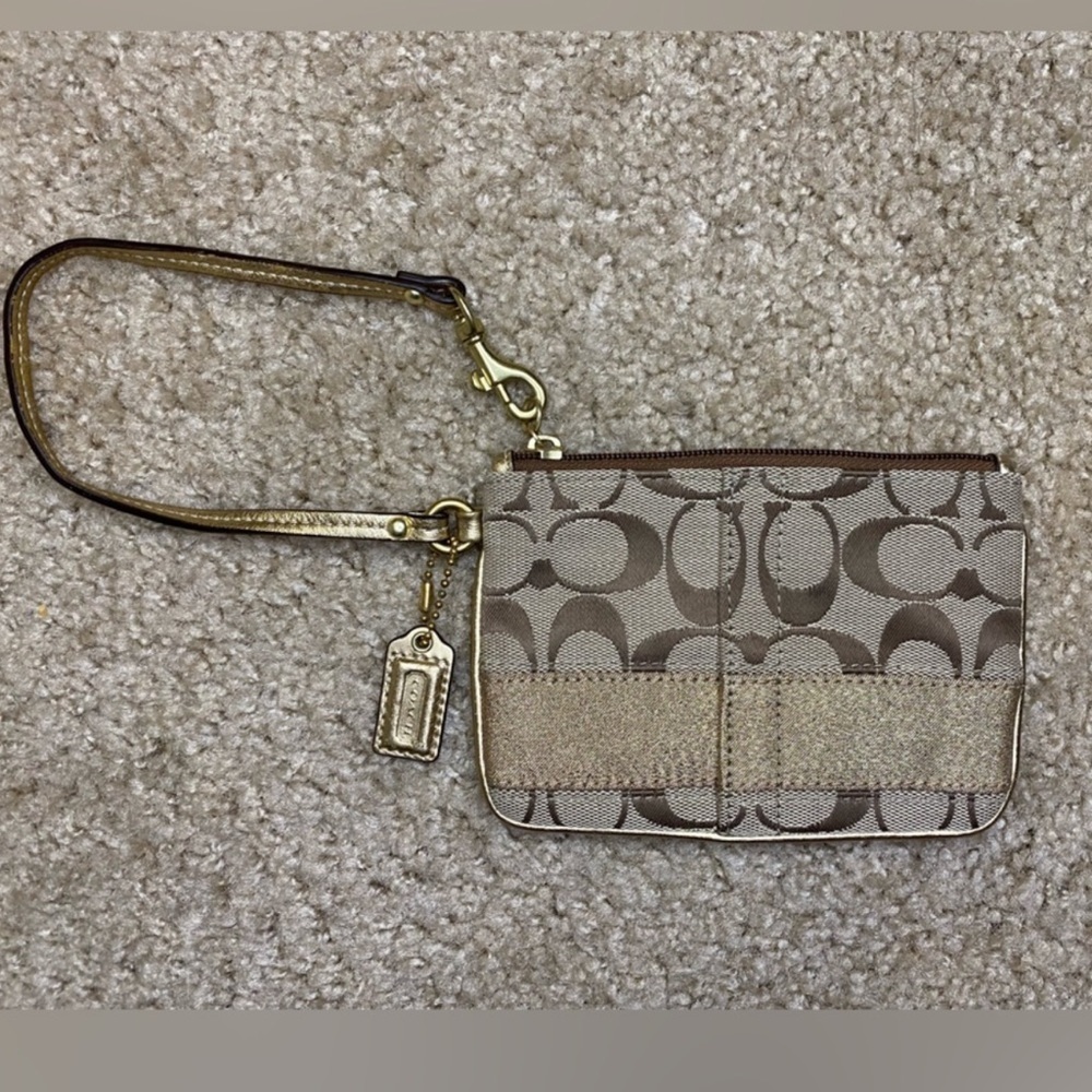 Coach Brown Bronze Canvas Wristlet - Picture 2 of 3